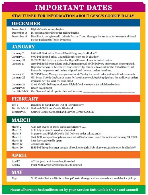 Important Girl Scout Cookie Program Dates for Volunteers